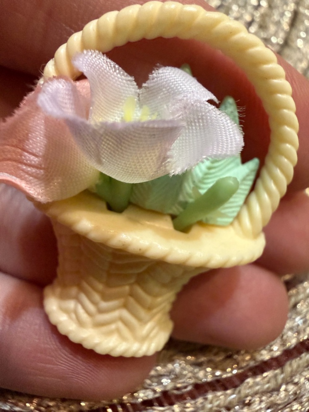 Vintage 1982 Hallmark Flower Basket Brooch Cottagecore Pastel Floral Pin